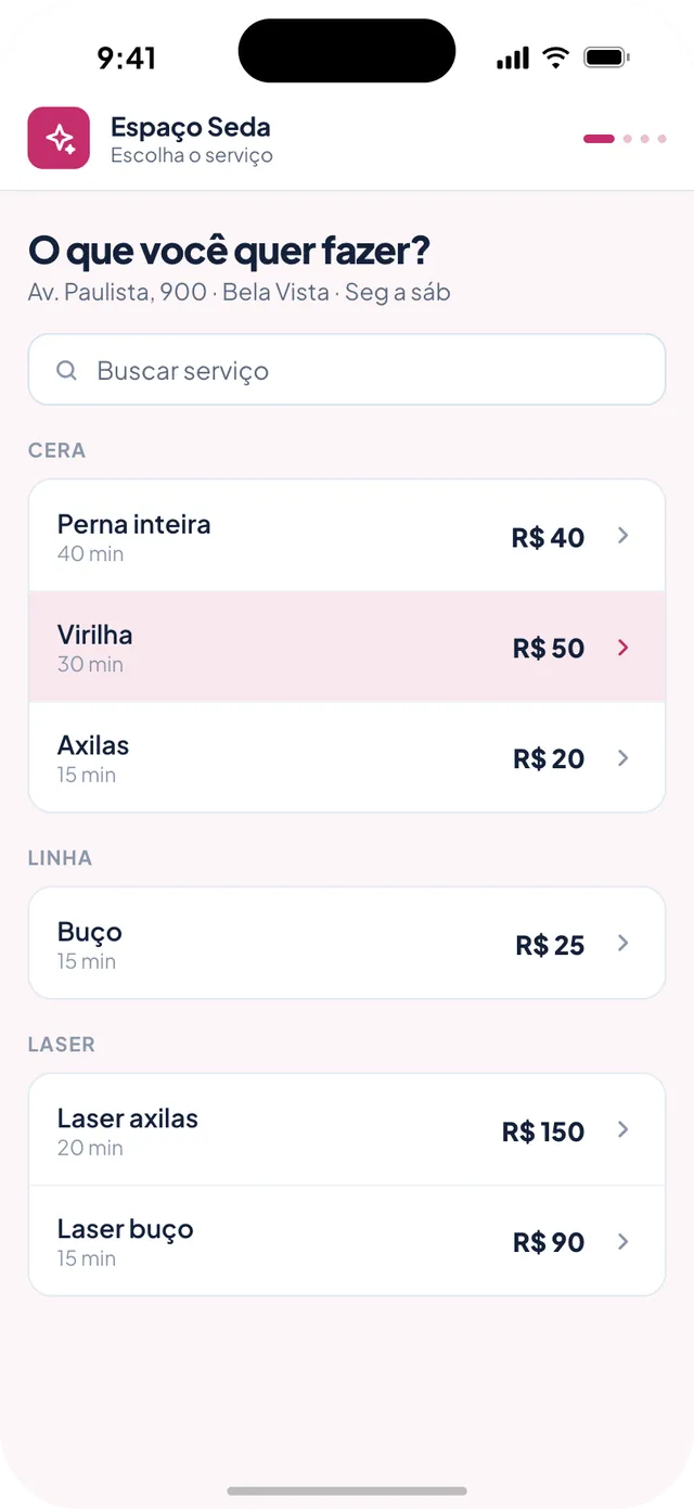 Link de agendamento do Espaço Seda no celular