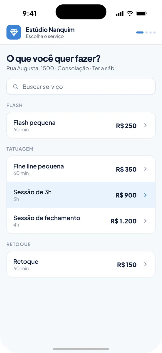 Link de agendamento do Estúdio Nanquim no celular