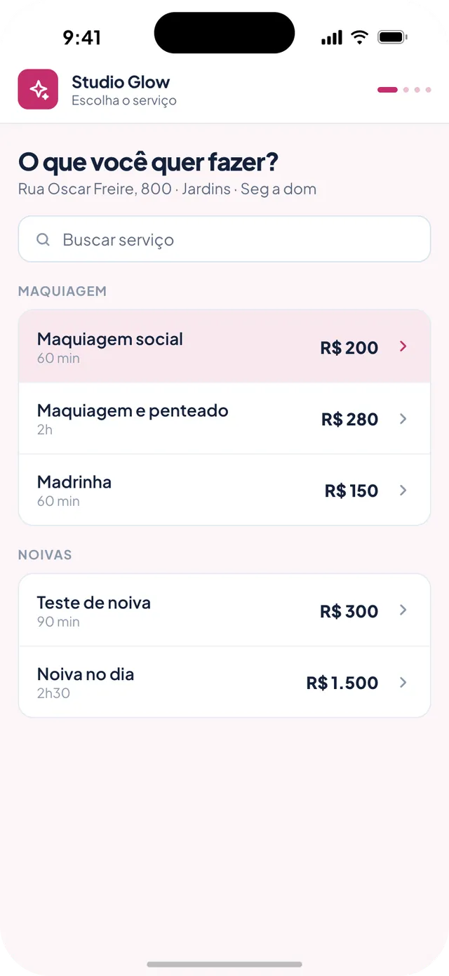 Link de agendamento do Studio Glow no celular