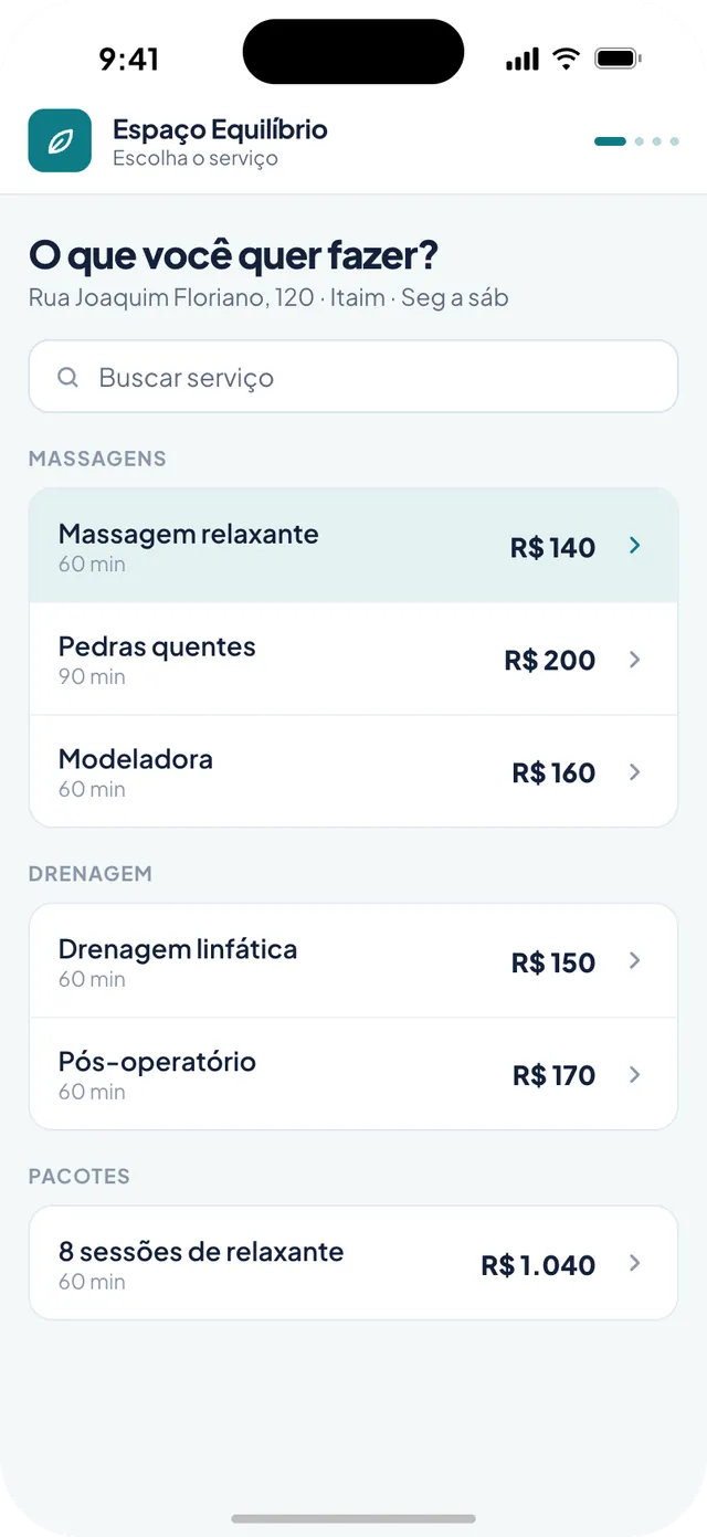 Link de agendamento do Espaço Equilíbrio no celular