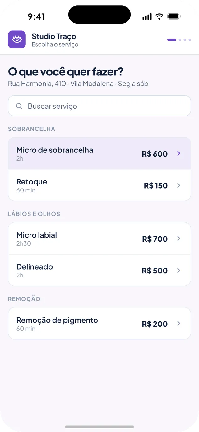 Link de agendamento do Studio Traço no celular