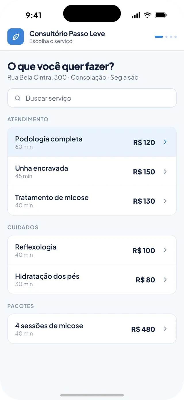 Link de agendamento do Consultório Passo Leve no celular