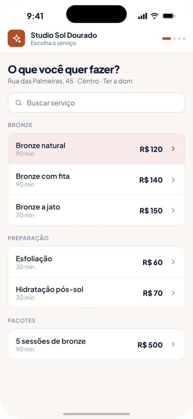 Link de agendamento do Studio Sol Dourado no celular