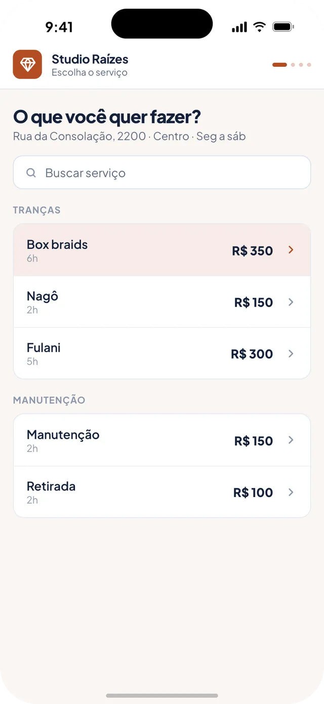 Link de agendamento do Studio Raízes no celular