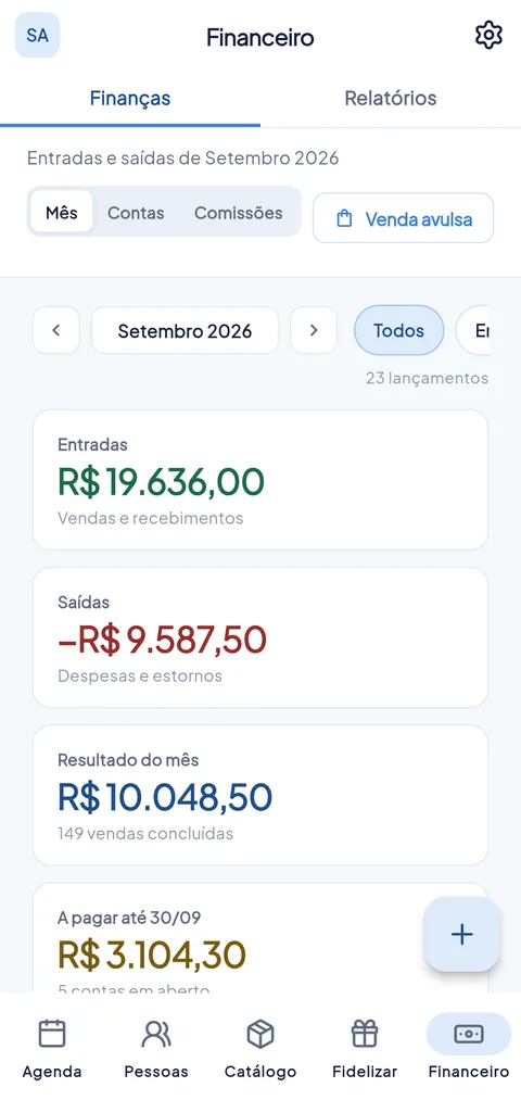 Financeiro do Horario.vc no celular